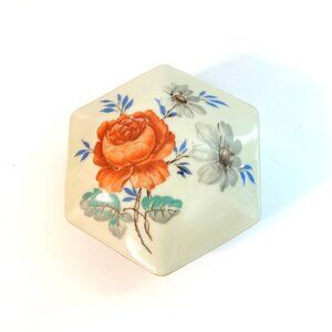 Vtg Oscar‎ Schlegelmilch Ceramic Trinket Dish 6 sided Floral